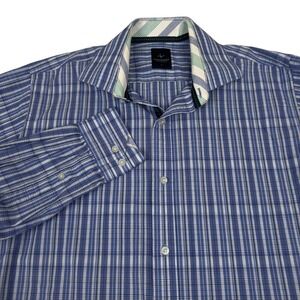 TailorByrd Shirt Mens L 1930 Collection Button‎ Up Blue Plaid Striped Collar LS